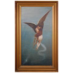 Late 19th Century Oil Painting on Canvas Angel Ascending to Heaven