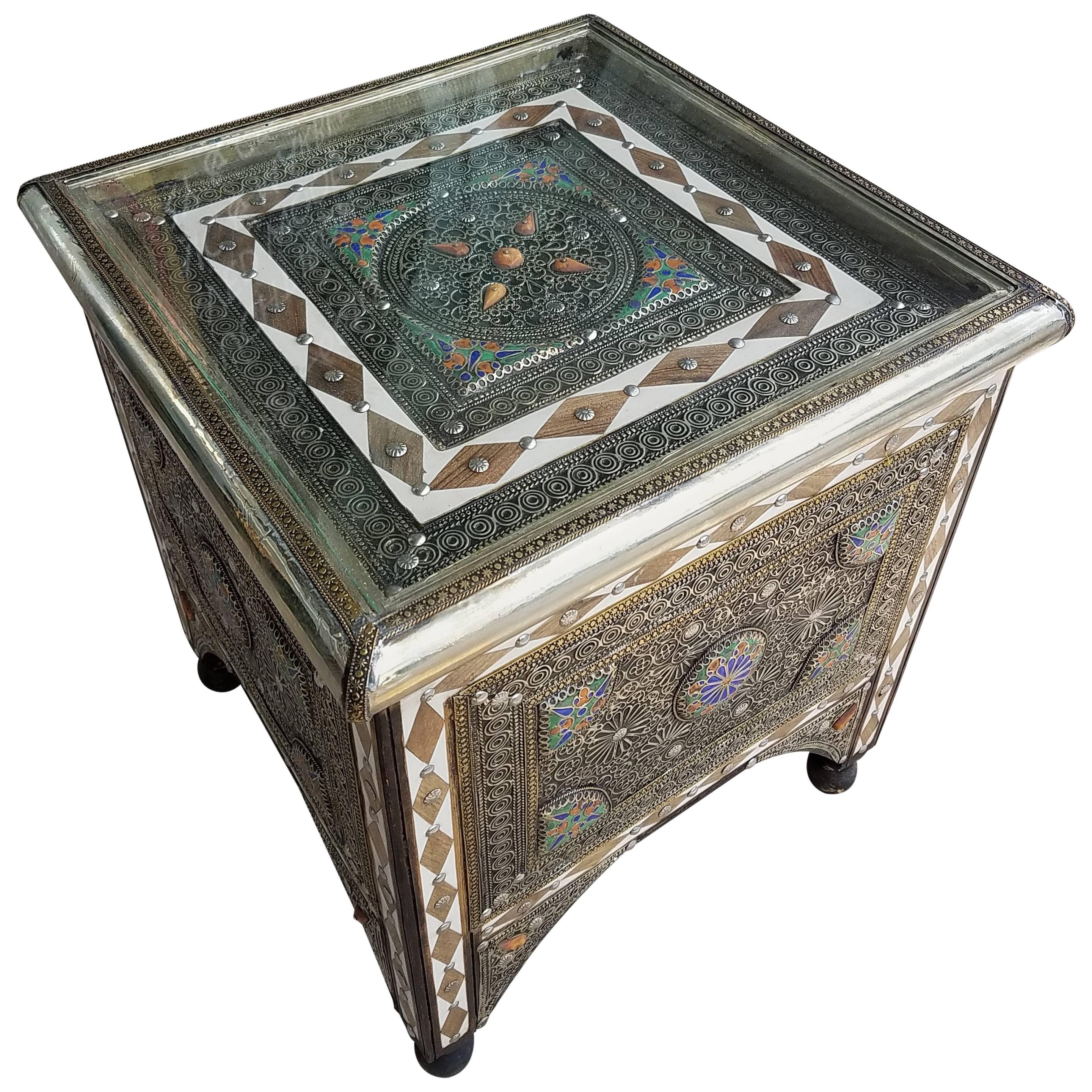 Ganza Metal Inlaid Moroccan Table, Marrakech For Sale