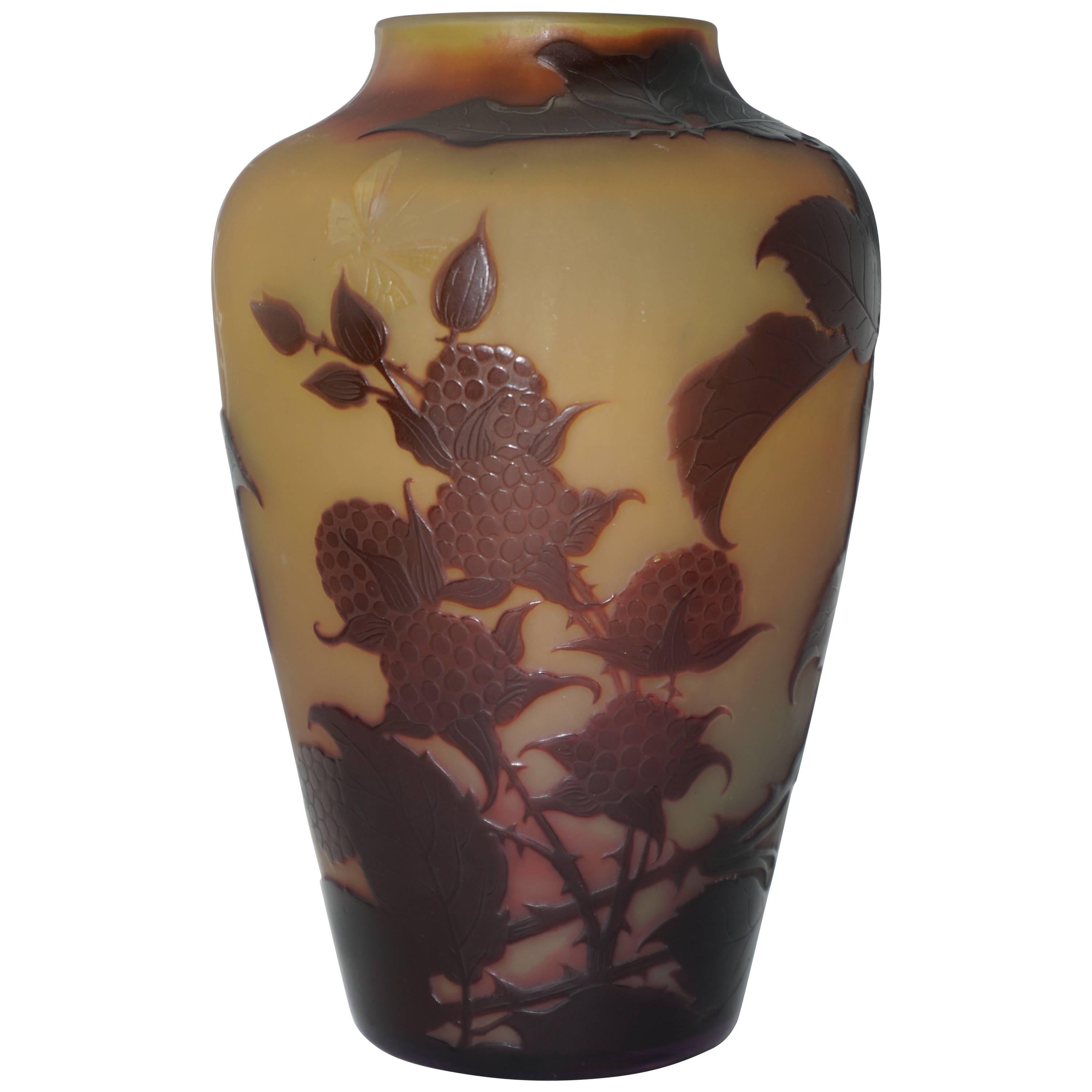 D'Argental Cameo Paul Nicolas Butterfly Carved Vase, circa 1910