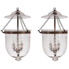 Pair of Bell Jar Hall Lanterns with Diamond Etching