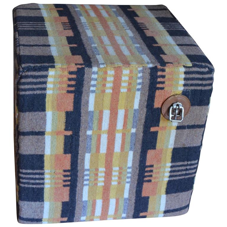 Antique Wool Carriage Horse Blanket as Pouf Ottoman For Sale at 1stdibs