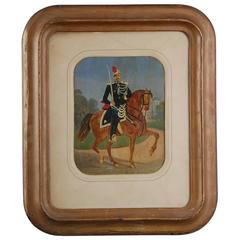 19th Century Naive French Cavalryman Painting