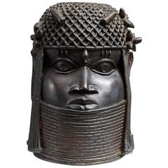 Vintage Benin Bronze Memorial Head from The Nelson Rockefeller Collection, Signed, 1978