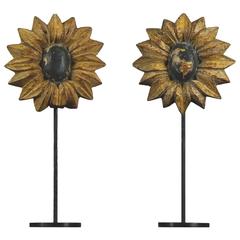 Late 19th Century Carved Wood and Polychrome Sunflowers