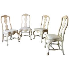 Antique Set of Four 18th Century Swedish Rococo Period Swedish Chairs