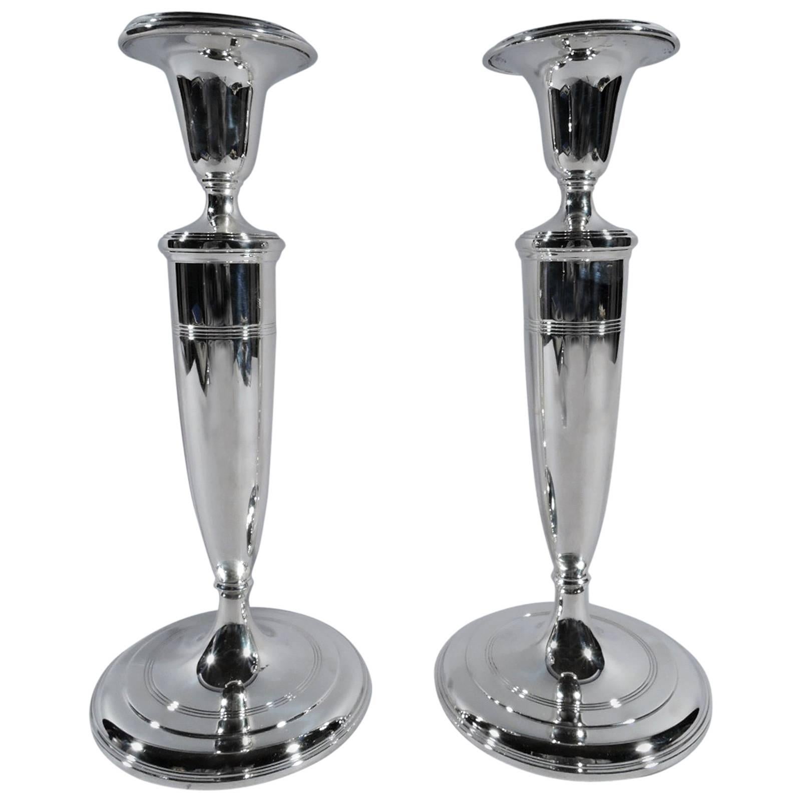 Pair of Tiffany Modern Classic Sterling Silver Candlesticks