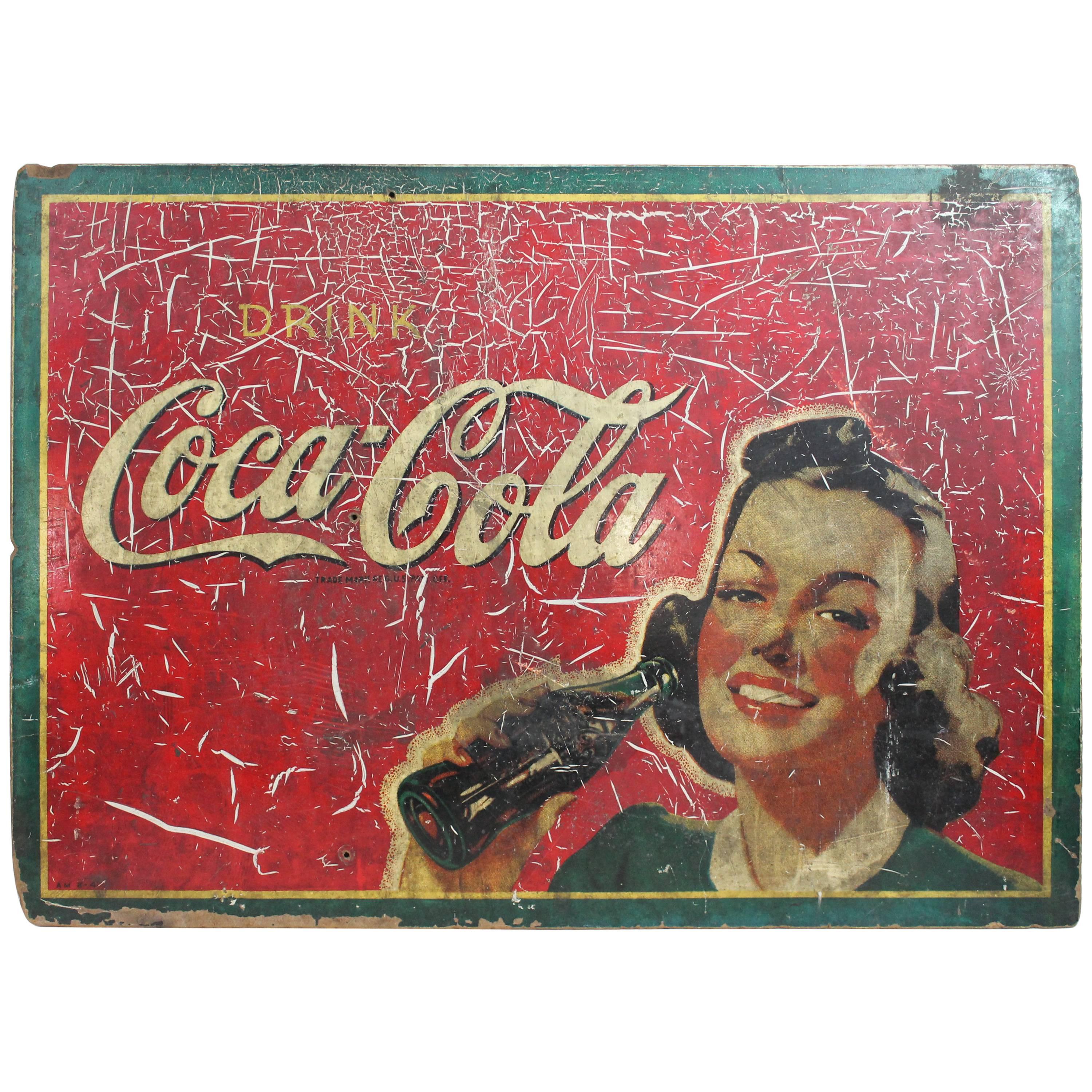 1941 Masonite Coca-Cola Advertising Sign For Sale