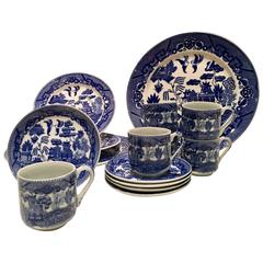 Antique Japanese Blue Willow Ironstone Dinnerware Set of 15