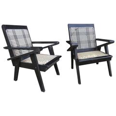 Set of Anglo-Indian Solid Ebony and Cane Veranda Seating