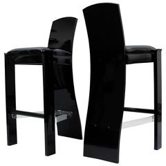 Pair of Black Lucite Hill Mfg. Sculptural Bar Stools after Charles Hollis Jones 2