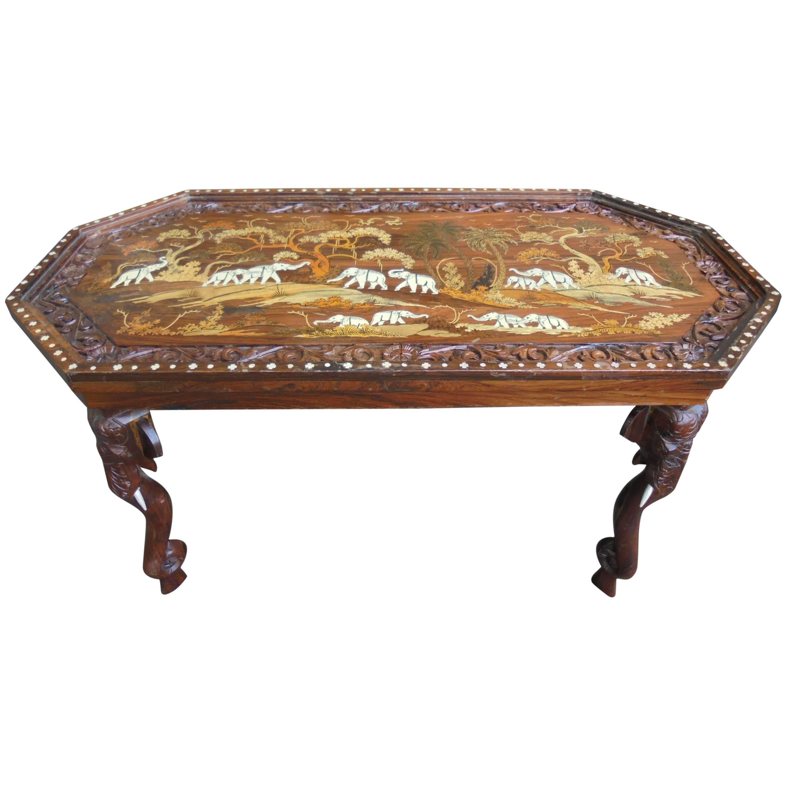 Antique Anglo-Indian Inlaid Hardwood Coffee Table For Sale