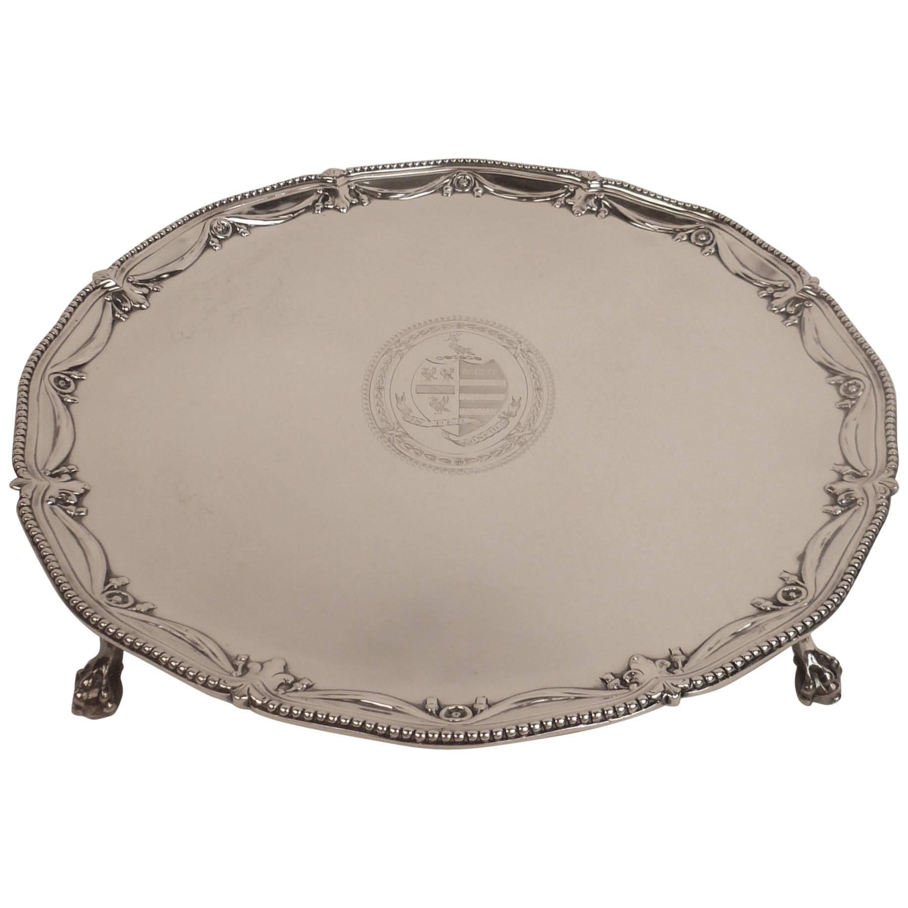 Large George III Sterling Silver Salver by John Carter, circa 1776 For Sale