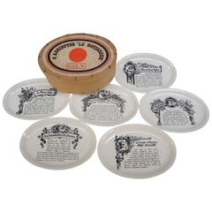 Vintage Set of Six French White Ironstone Plates Printed with French Meat Recipes