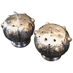 Sterling Silver Mexican Salt Pepper Shakers with Inlaid Bone