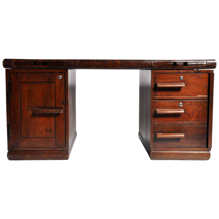 Deco Style Teak Wood Partner's Desk For Sale at 1stdibs