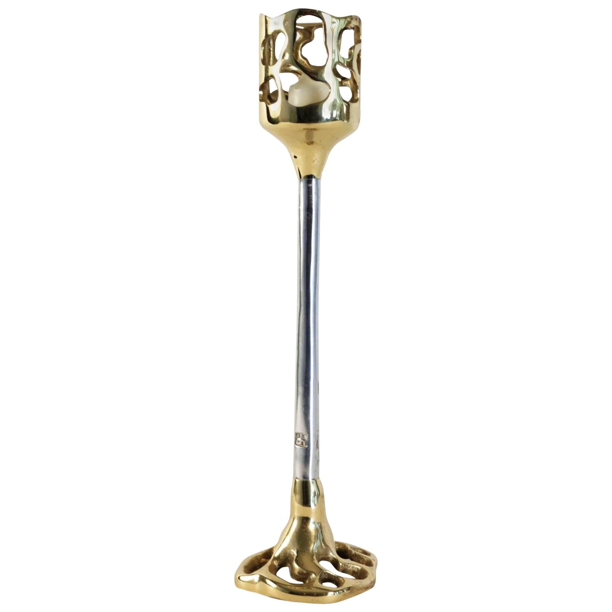 Beautiful Large Brass and Metal Candlestick by David Marshall, 1970s