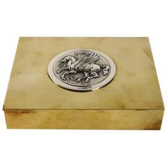 Rare Pegasus Cigarette Box by Lalaounis, Brass and Silver, 1970s
