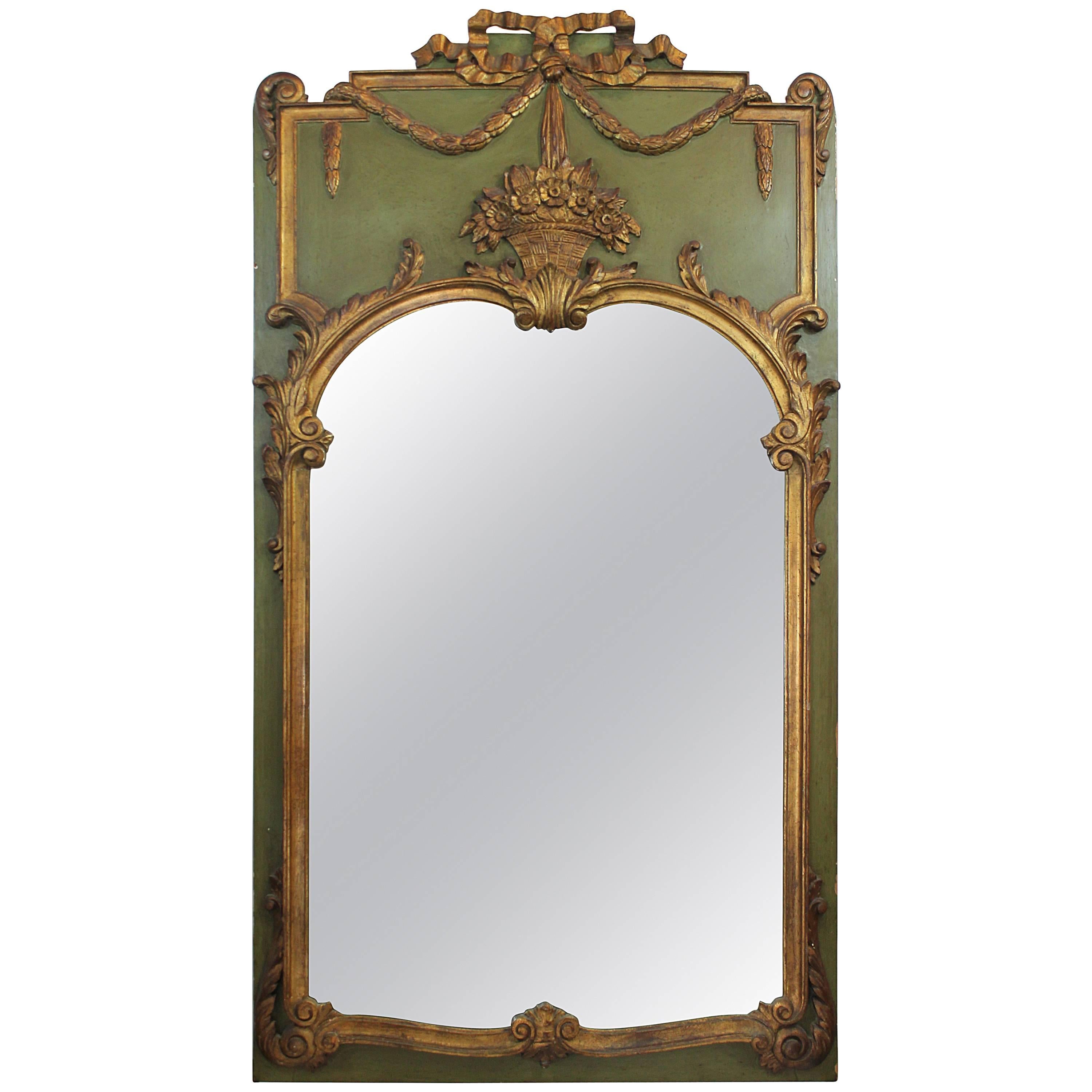 Italian Carved and Gilt Trumeau Mirror For Sale