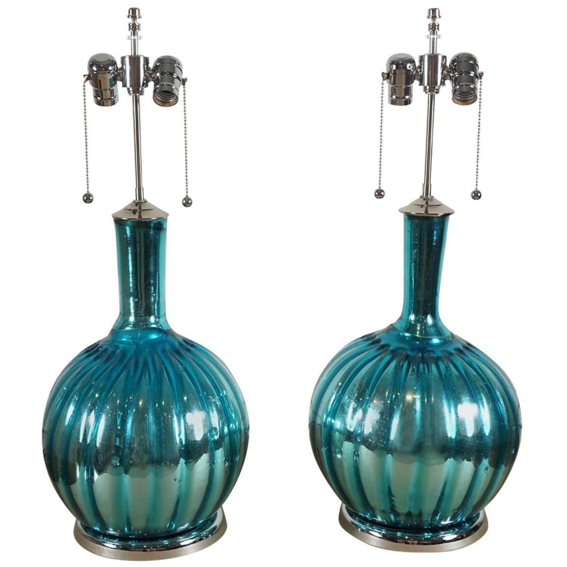 Pair of Mercury Lamps in Aqua Blue