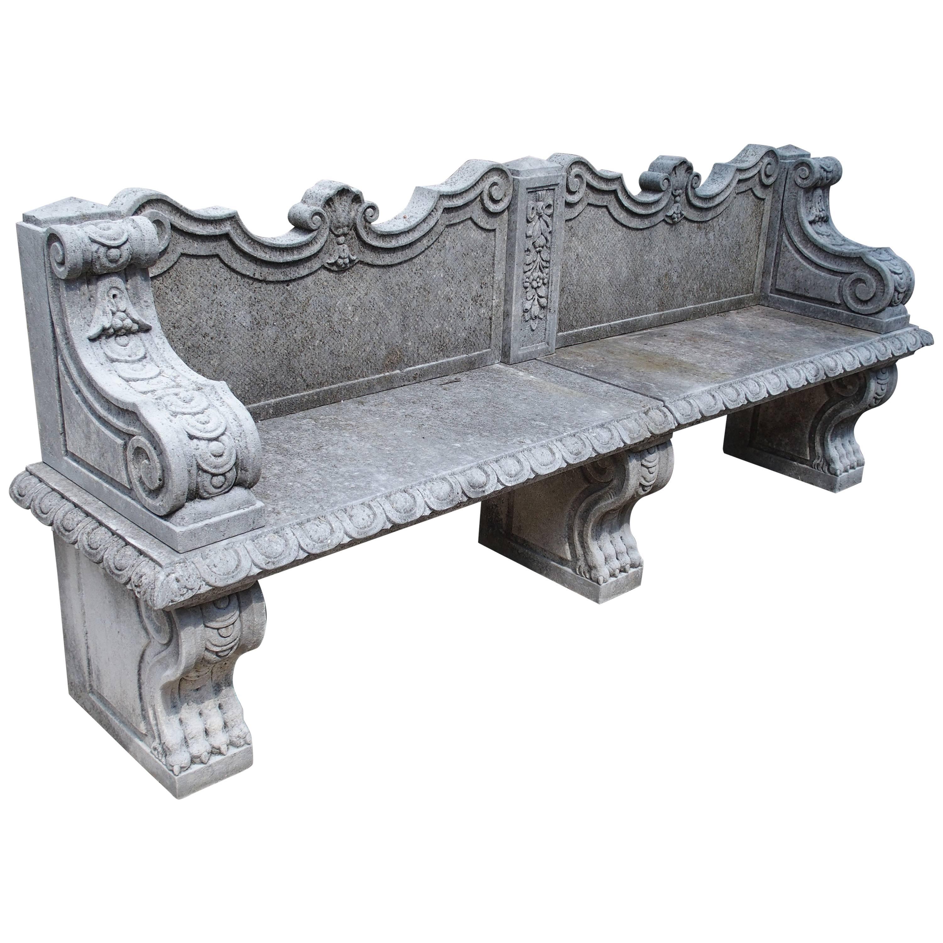 Carved Limestone Garden Bench from Northern Italy