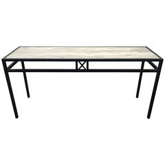 Sleek Modern Iron and Limestone Console 3