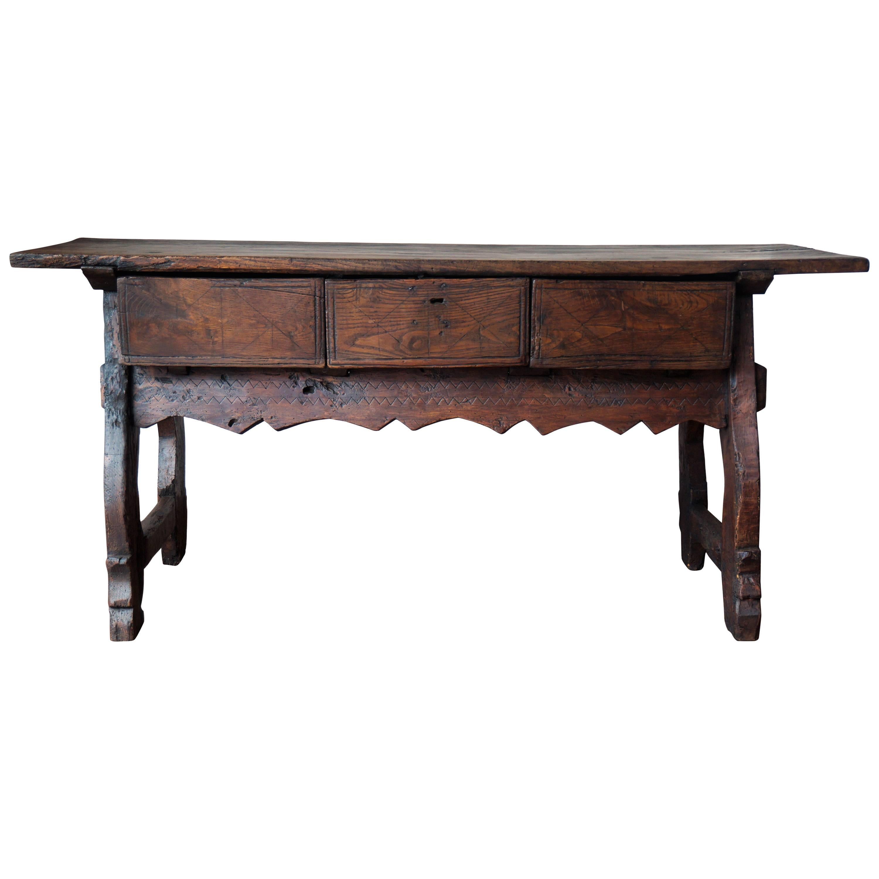 18th Spanish Refectory Table with Three Drawers