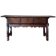 Antique 18th Spanish Refectory Table with Three Drawers