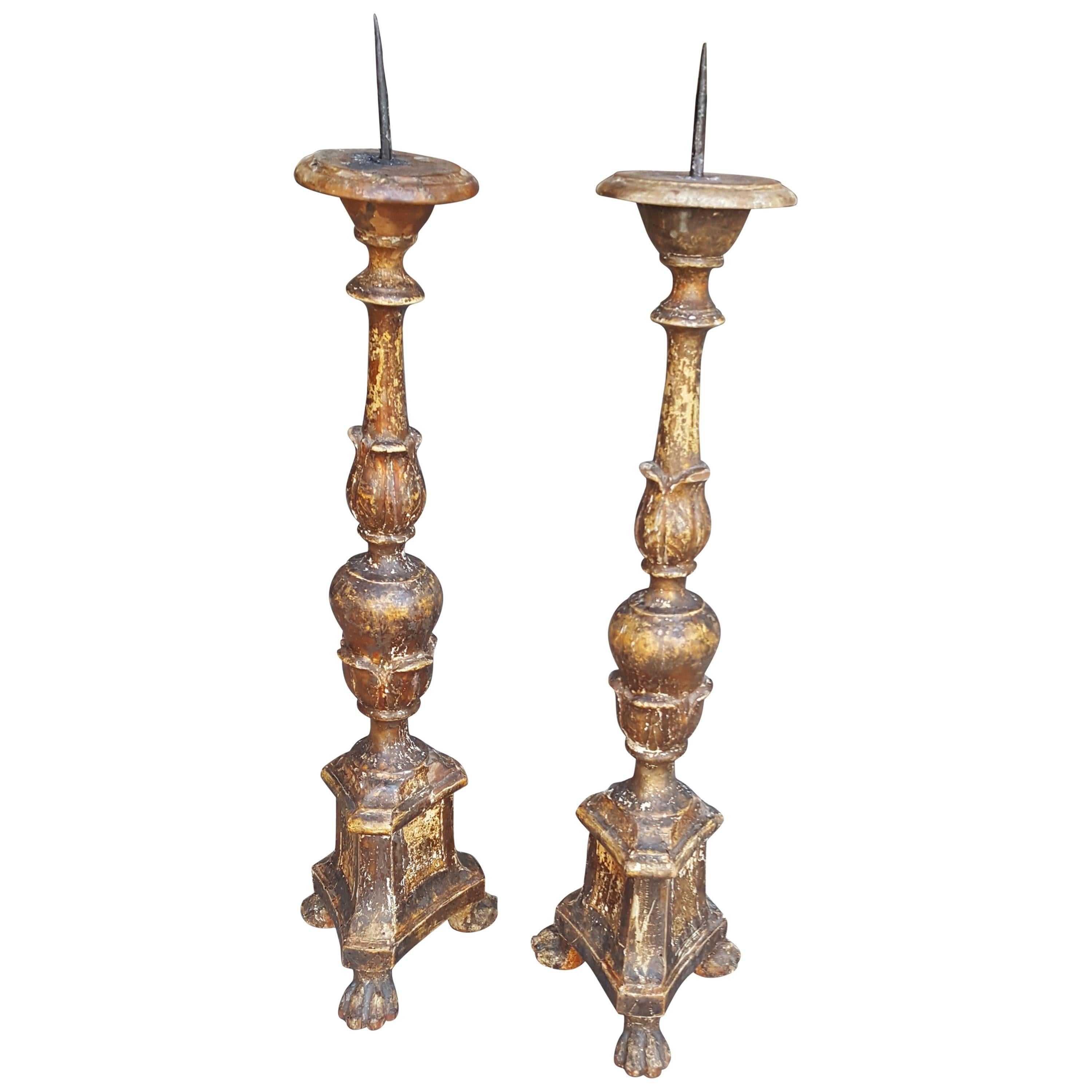 Pair of 17th Century Spanish Giltwood Prickets