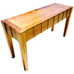Custom-Made Scalloped Multi-Toned Fruitwood Console Table