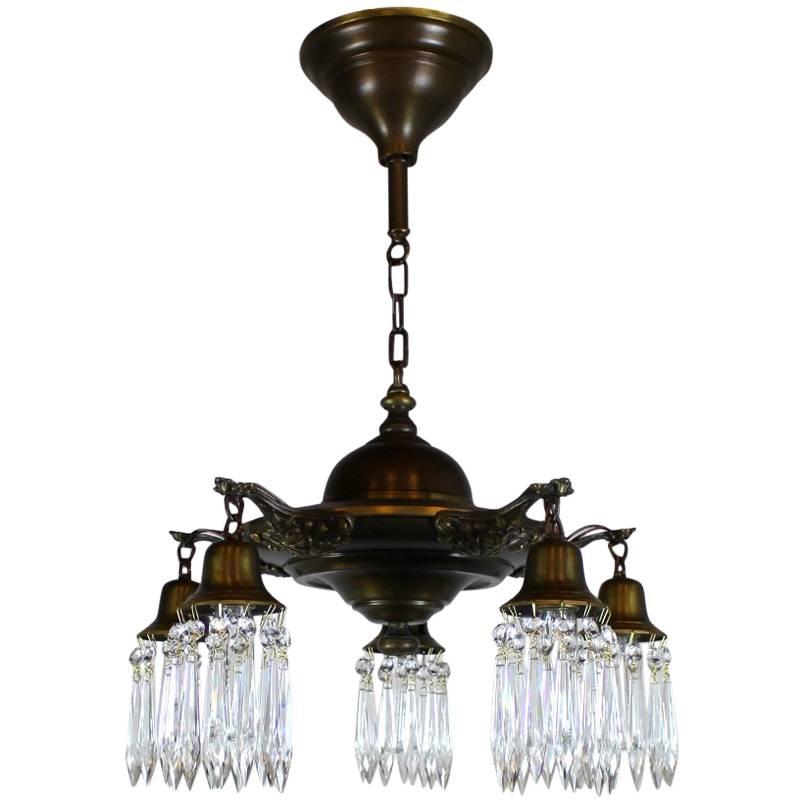 Five-Light Pan Fixture Finished with Crystals For Sale