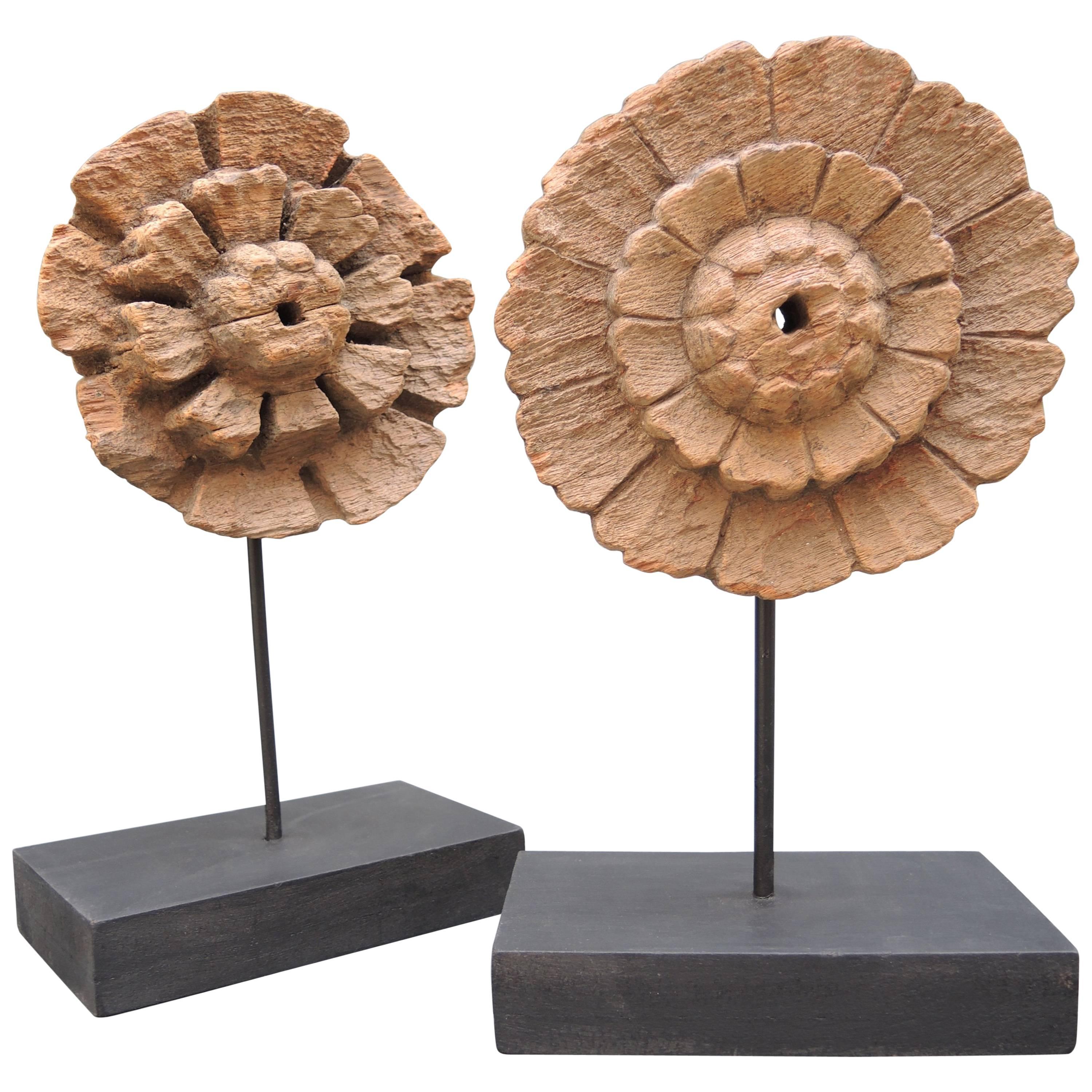 Two Early 19th Century Carved Wood Sunburst Halos Mounted on Stands For Sale