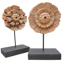 Two Early 19th Century Carved Wood Sunburst Halos Mounted on Stands 9