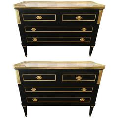 Pair of Two over Two Bronze Mounted Marble-Top Commodes Manner of Jansen