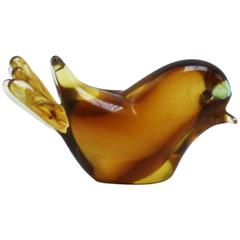 Small Amber Murano Glass Bird, circa 1960
