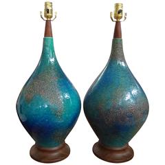 Pair of Italian Mid Century Glazed Pottery Lamps