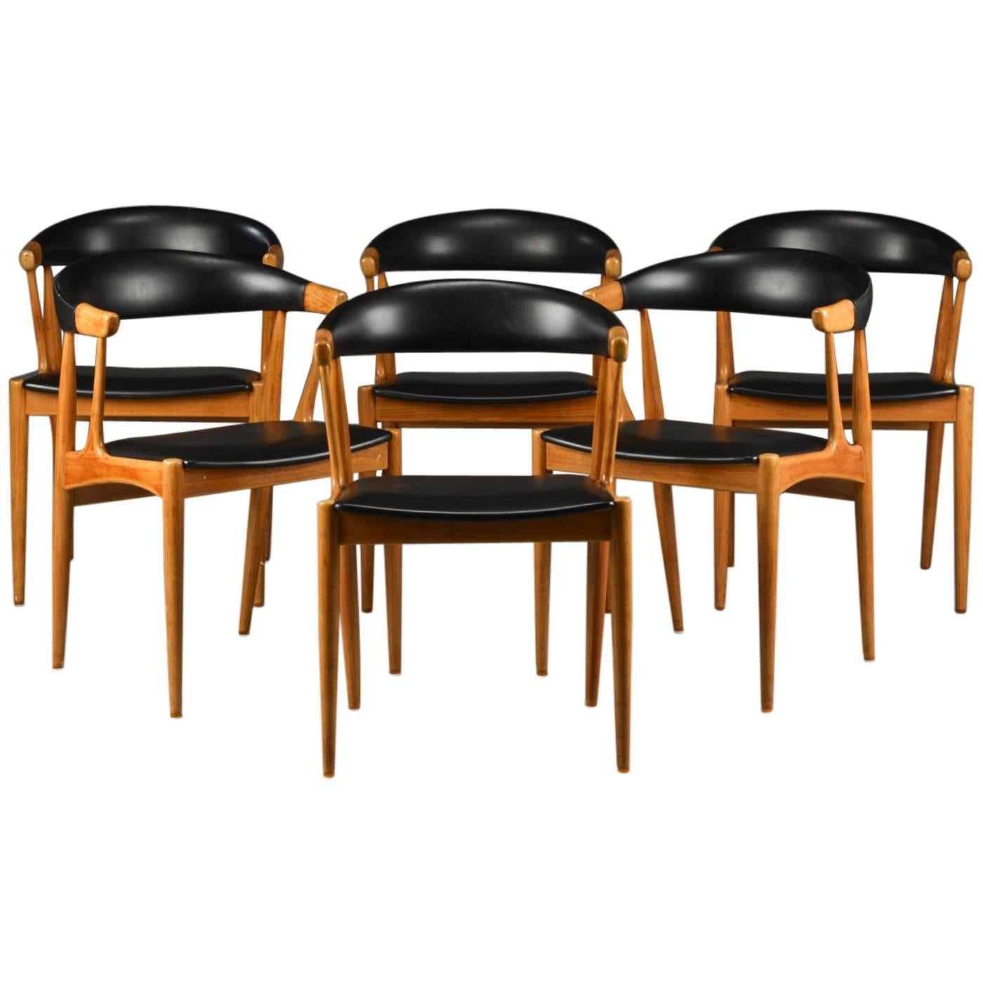 1960s Johannes Andersen Model BA 113 Dining Chairs - Teak and Black Leatherette