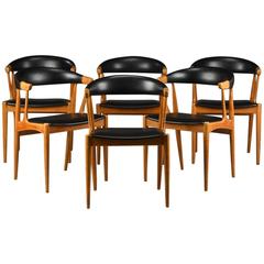 1960s Johannes Andersen Model BA 113 Dining Chairs - Teak and Black Leatherette