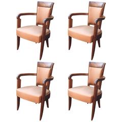 Baptistin Spade, Set of Four Art Deco Mahogany Armchairs
