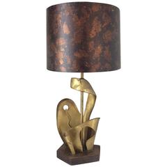 Mid-Century Modern Yasha Heifetz Sculptural Brass/Wood Amoeba Table Lamp