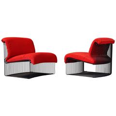 Verner Panton Pantonova Chairs, Pair in Red with Black frames by Fritz Hansen