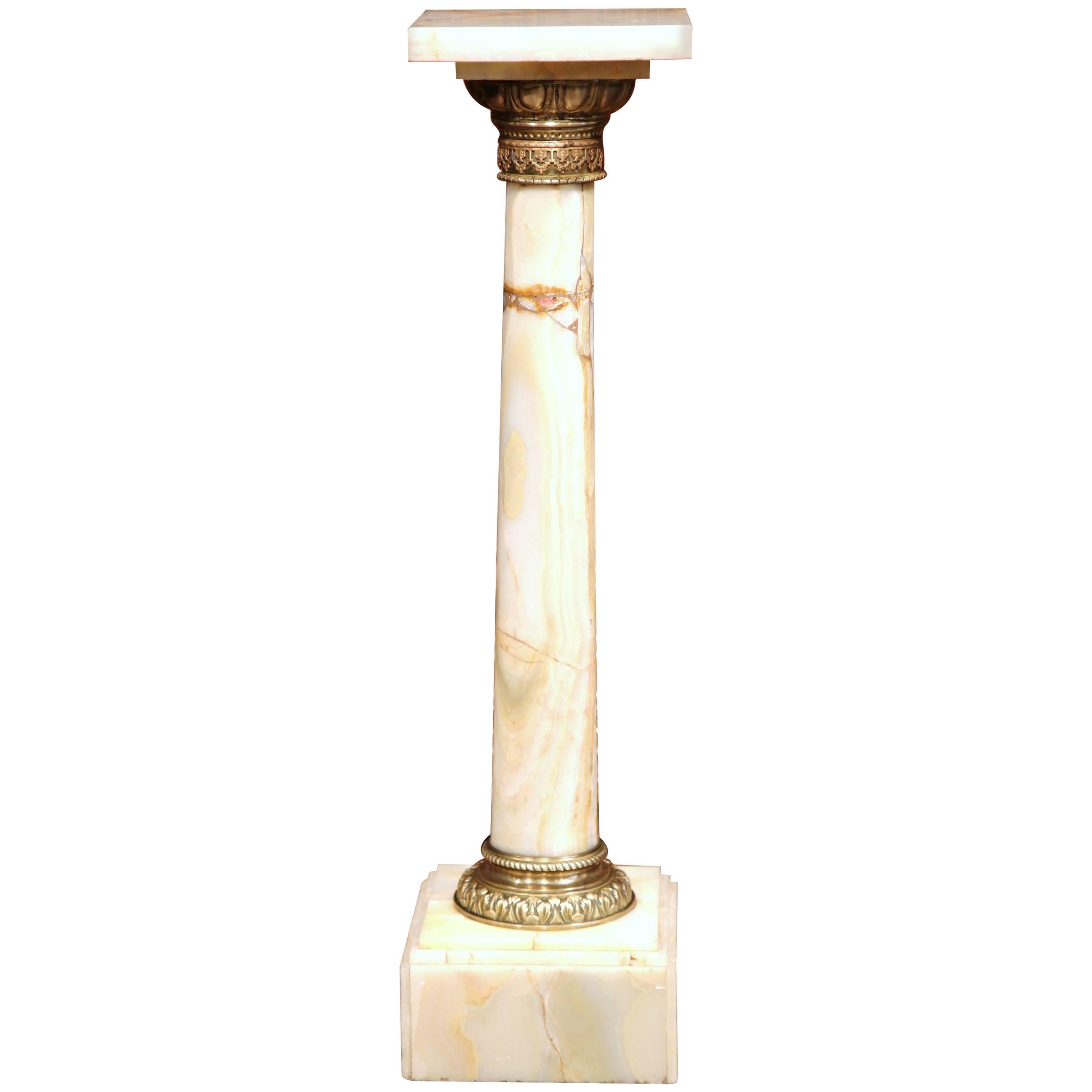 19th Century French White Onyx and Gilt Bronze-Mounted Pedestal
