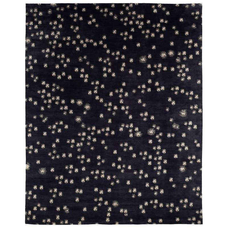 Midnight Blue Silk And Wool Modern Asterisk Rug By CARINI 8x10 For Sale ...