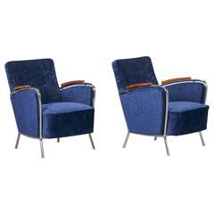 Pair of Bauhaus Steel and Wood Club Chairs 5