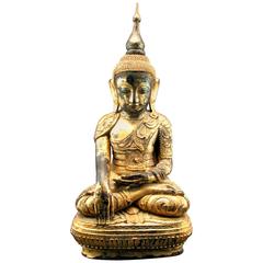 A Fine Carved and Gilded 19th Century Giltwood Burmese Buddha 2