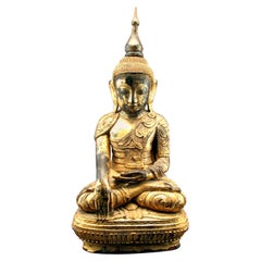 A Very Fine Carved Giltwood & Black Lacquered Shan Style Buddha, Circa 1890