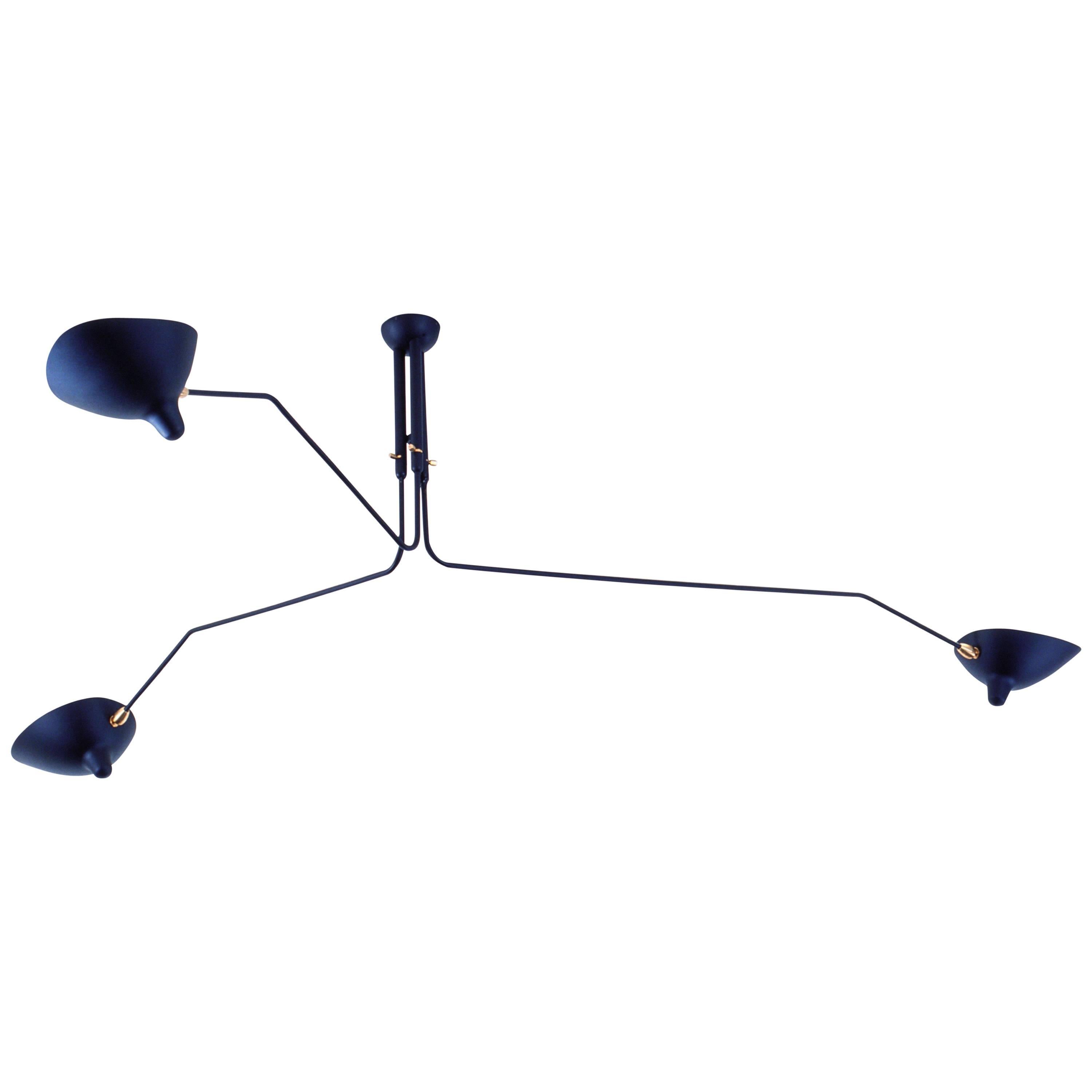 Ceiling Lamp with Three Rotating Arms in White by Serge Mouille