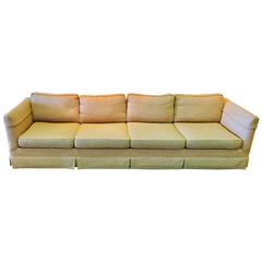 Long Four-Cushion Sofa in Woven Textured Trellis Pattern