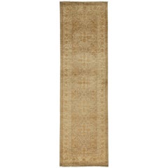 One-of-a-Kind Oriental Silky Oushak Wool Handmade Runner Rug, Linen, 3'2 x 10'6