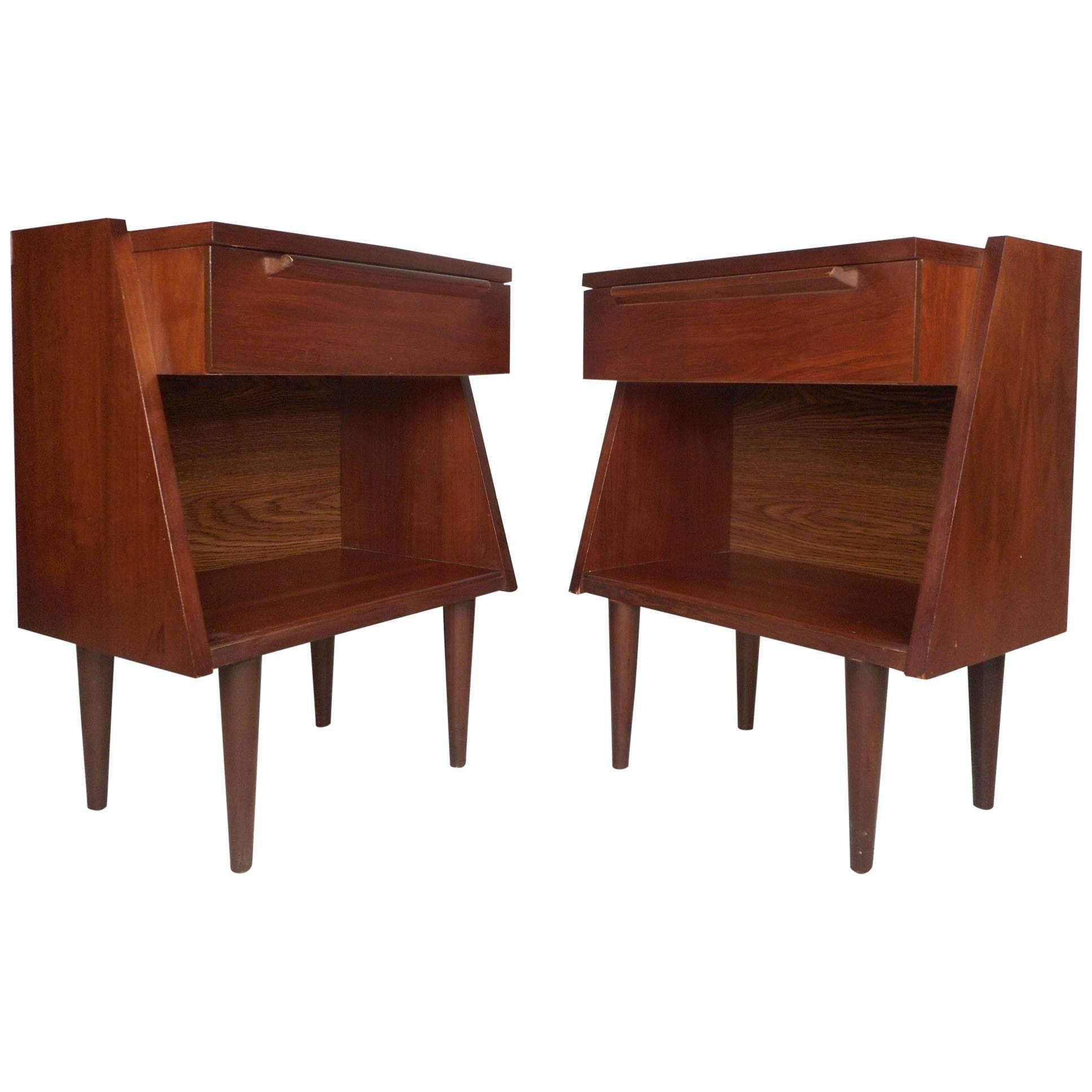 Unique MidCentury Modern Walnut Nightstands at 1stDibs