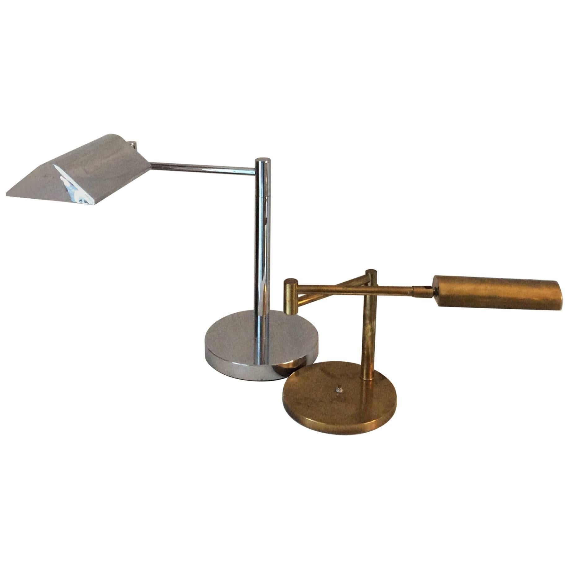 Mid-Century Modern Koch & Lowy Style Swing Arm Brass/Chrome Table, Desk Lamp For Sale